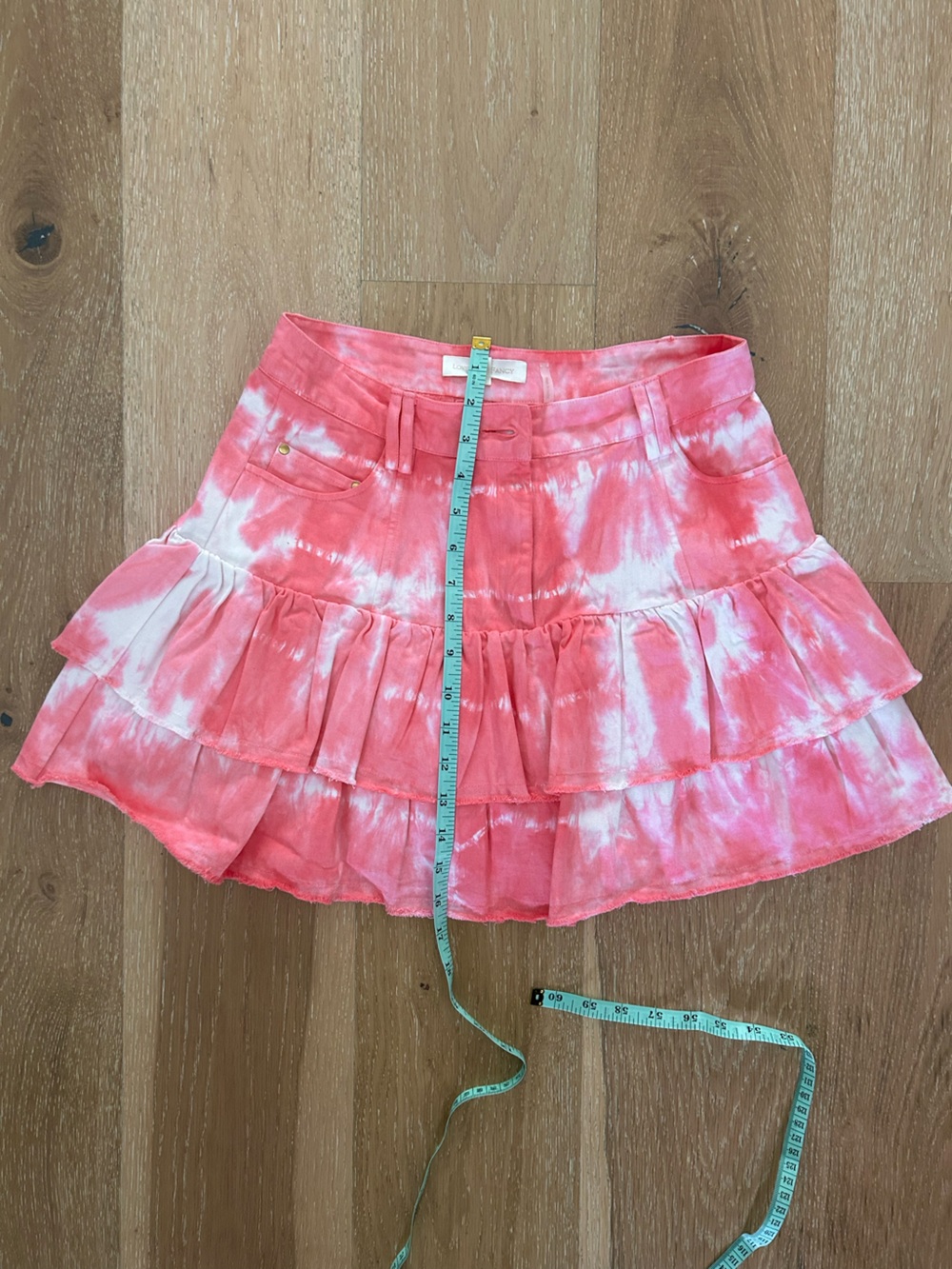 LoveShackFancy Coral Pink Tie-Dye Ruffle Mini Skirt - Picture 6 of 10